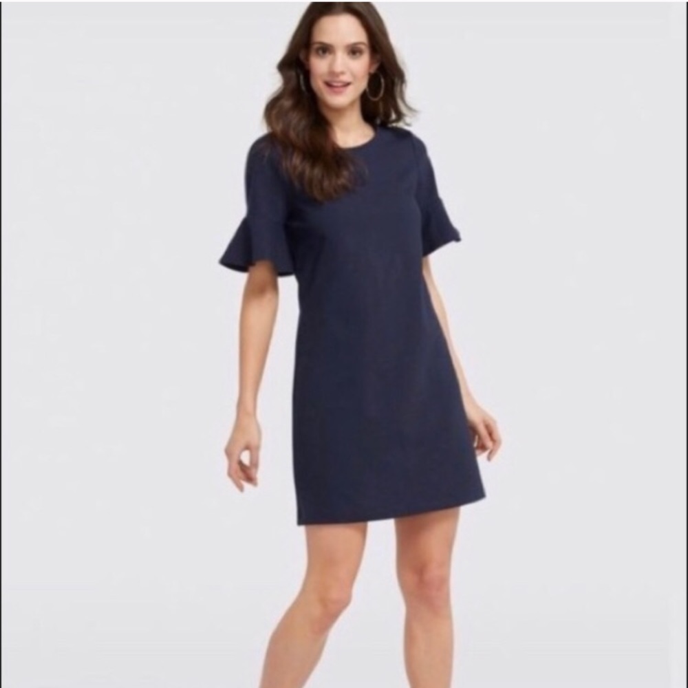 Draper James Navy Blue Shift Dress Ruffle Sleeve